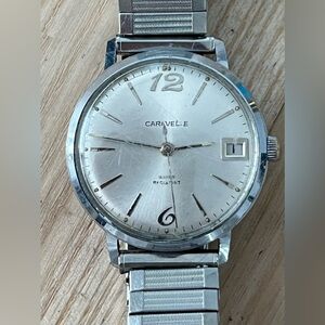 Caravelle Vintage Mechanical Watch Stainless Dial Case Stretch Bracelet Date